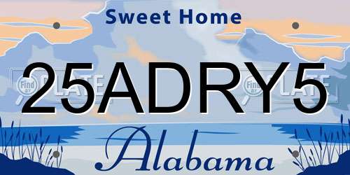 25ADRY5 Alabama License Plate
