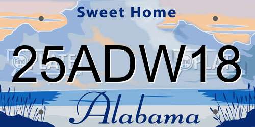 25ADW18 Alabama License Plate