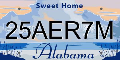 25AER7M Alabama License Plate