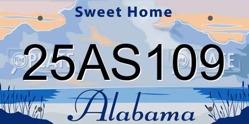 25AS109 Alabama License Plate