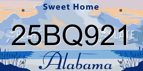 25BQ921 Alabama License Plate