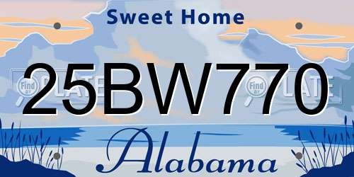 25BW770 Alabama License Plate