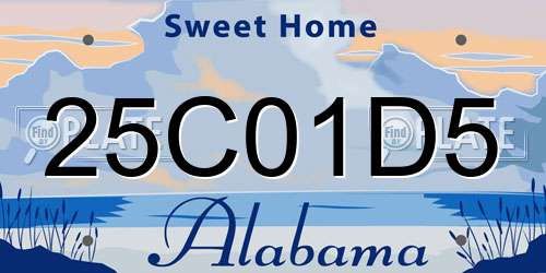 25C01D5 Alabama License Plate