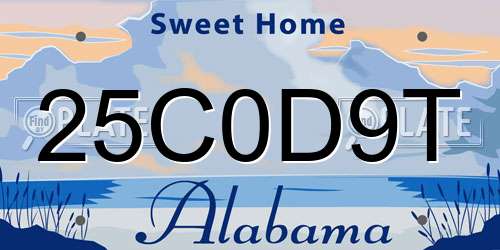 25C0D9T Alabama License Plate