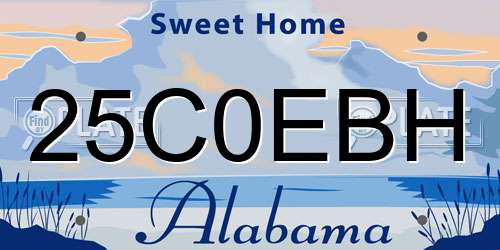 25C0EBH Alabama License Plate