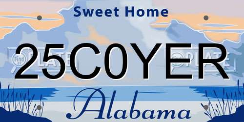 25C0YER Alabama License Plate