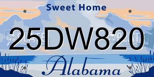 25DW820 Alabama License Plate