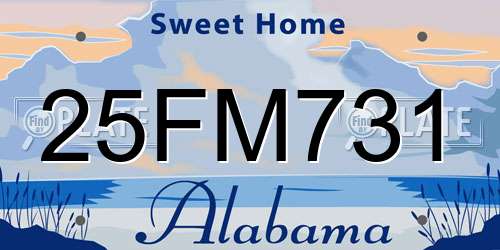 25FM731 Alabama License Plate