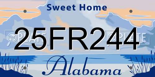 25FR244 Alabama License Plate