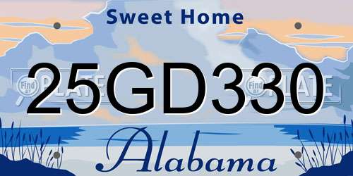25GD330 Alabama License Plate