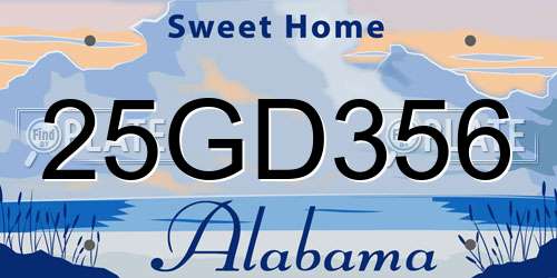 25GD356 Alabama License Plate