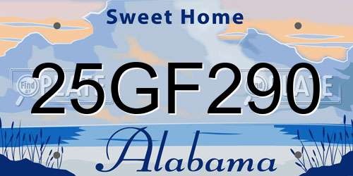 25GF290 Alabama License Plate