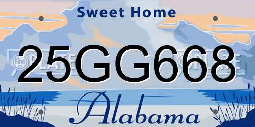 25GG668 Alabama License Plate