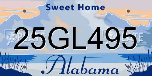 25GL495 Alabama License Plate