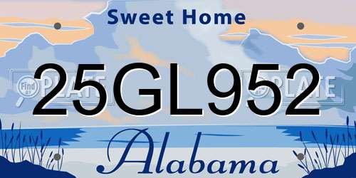25GL952 Alabama License Plate