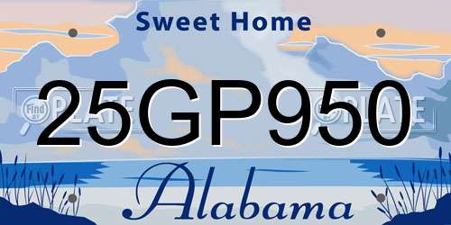 25GP950 Alabama License Plate