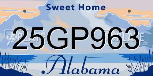 25GP963 Alabama License Plate