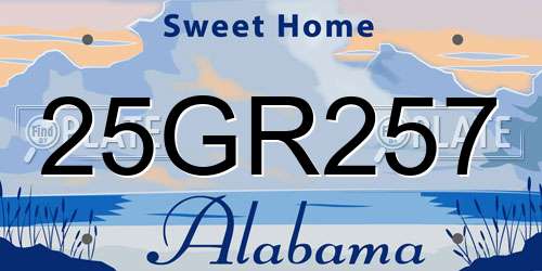 25GR257 Alabama License Plate