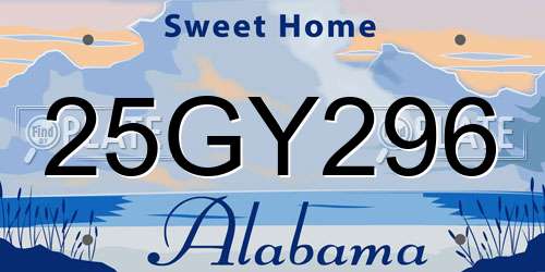 25GY296 Alabama License Plate