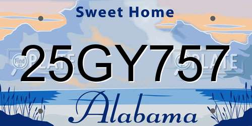 25GY757 Alabama License Plate