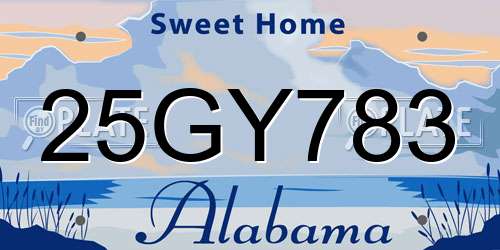 25GY783 Alabama License Plate