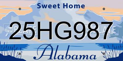25HG987 Alabama License Plate