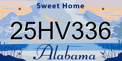 25HV336 Alabama License Plate