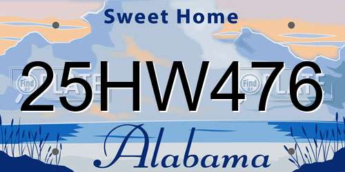 25HW476 Alabama License Plate