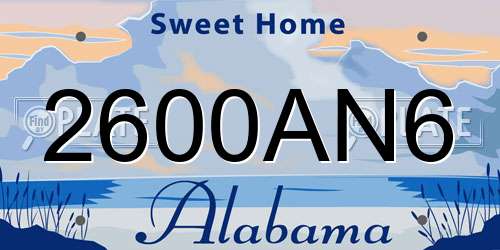 2600AN6 Alabama License Plate