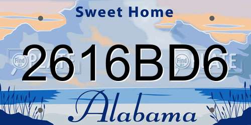 2616BD6 Alabama License Plate
