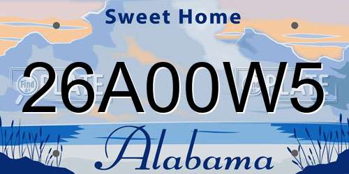 26A00W5 Alabama License Plate