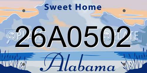 26A0502 Alabama License Plate