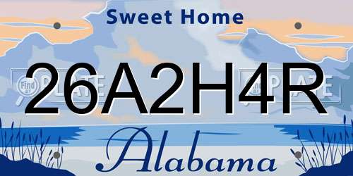 26A2H4R Alabama License Plate