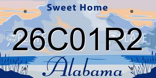 26C01R2 Alabama License Plate