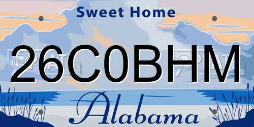26C0BHM Alabama License Plate