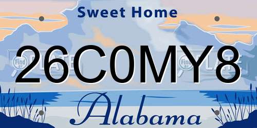 26C0MY8 Alabama License Plate