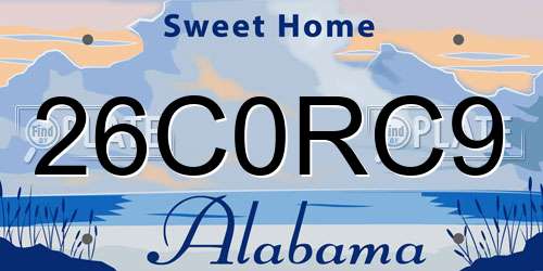 26C0RC9 Alabama License Plate