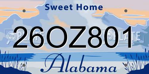 26OZ801 Alabama License Plate