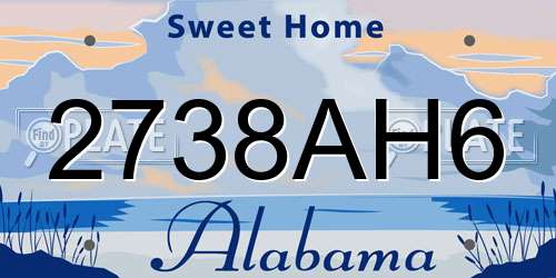 2738AH6 Alabama License Plate
