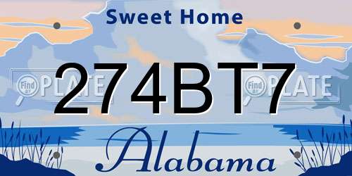 274BT7 Alabama License Plate