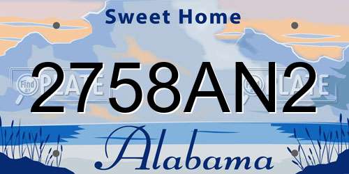 2758AN2 Alabama License Plate