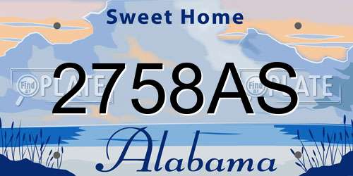 2758AS Alabama License Plate