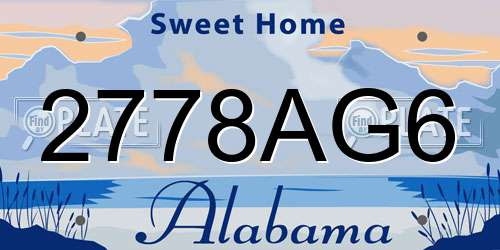 2778AG6 Alabama License Plate