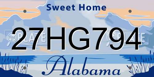 27HG794 Alabama License Plate