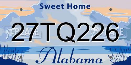 27TQ226 Alabama License Plate
