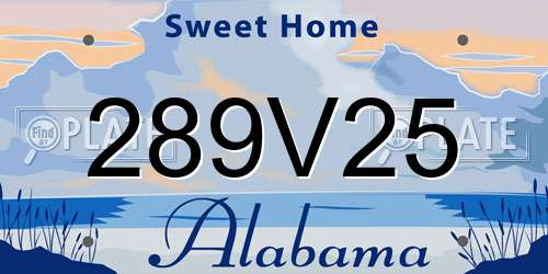 289V25 Alabama License Plate
