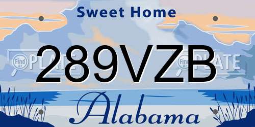 289VZB Alabama License Plate
