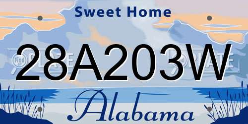 28A203W Alabama License Plate