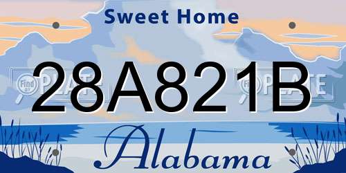 28A821B Alabama License Plate