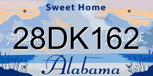 28DK162 Alabama License Plate